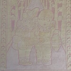 Vintage Made in Italy Bath Towel Pink  Fringe MCM Oditity Haunted Clown Children